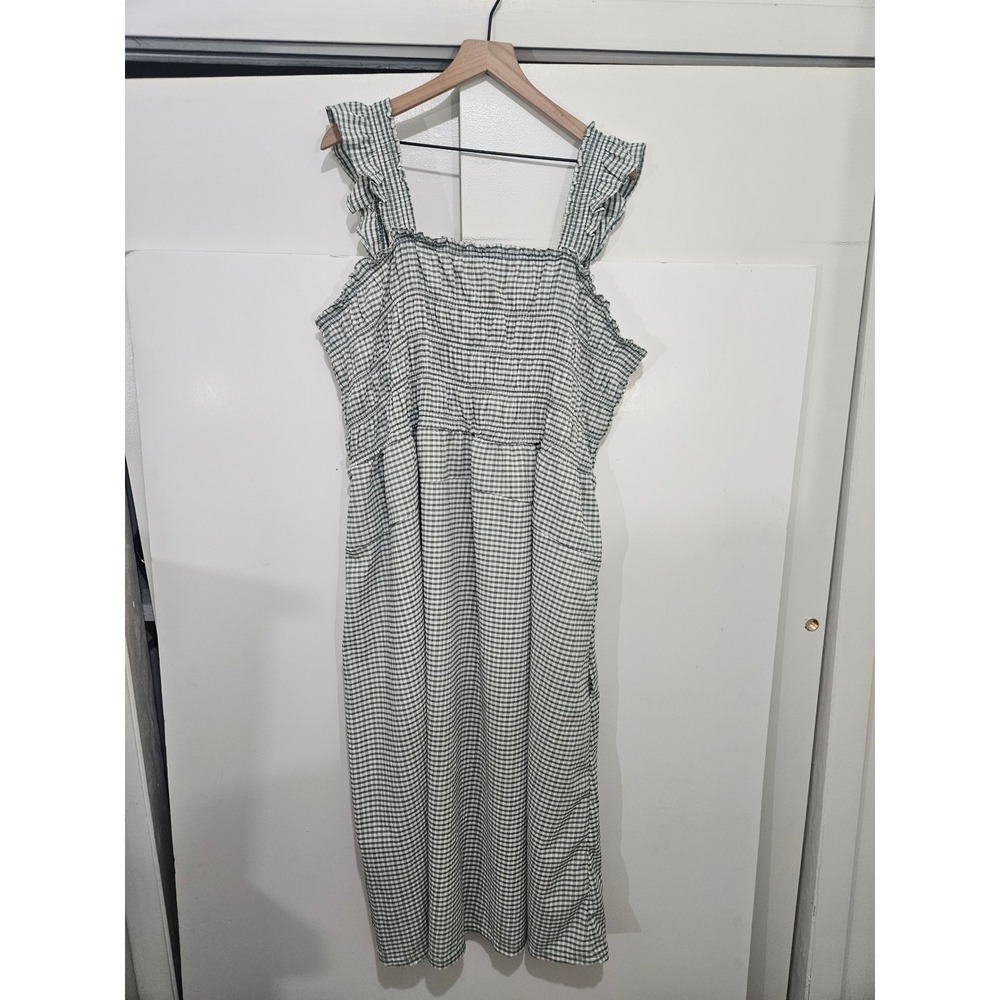 Old Navy Green Gingham Smocked Ruffle Midi Dress‎ Plus Size 3X New With Tags